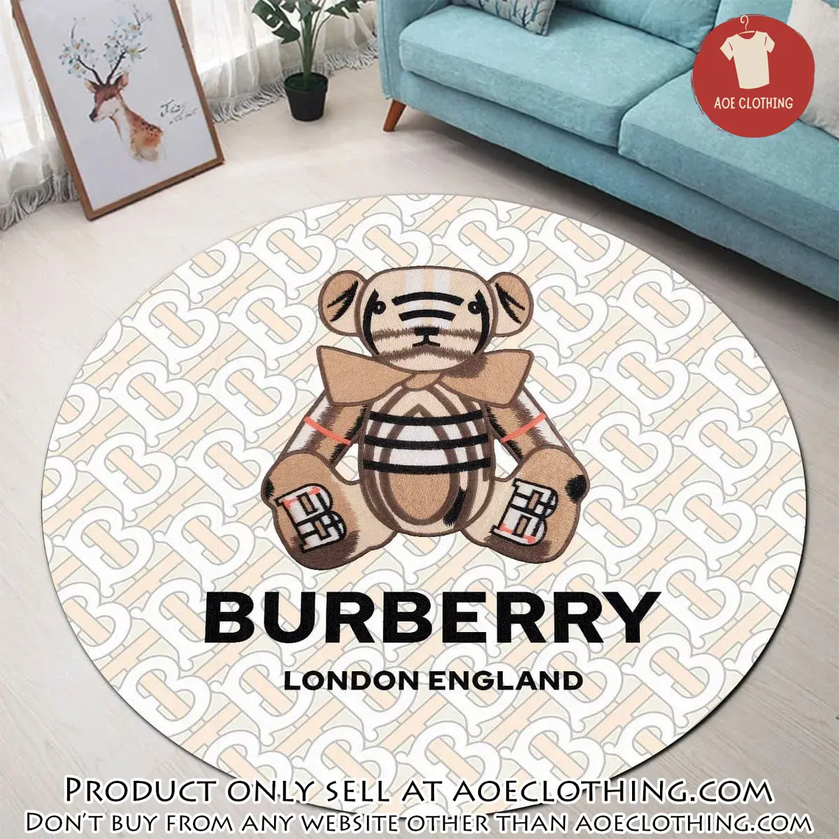 Burberry bear london england luxury brand fashion round rug carpet home decor special gift aoe1512152